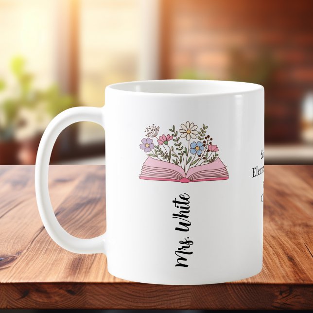 Simple Floral with Book Pink Personalise Coffee Mug (Creator Uploaded)