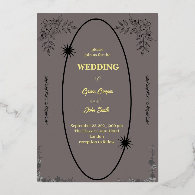 Simple floral with grey background wedding card  (Front)