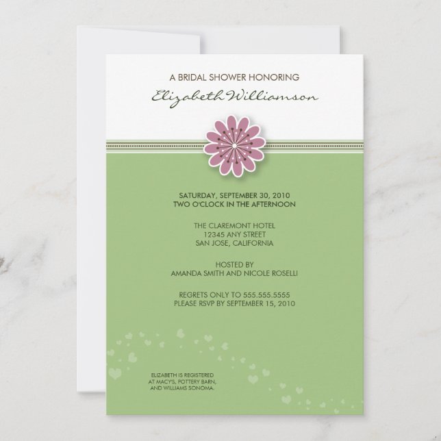 Simple Flower Bridal Shower Invitation (mint) (Front)