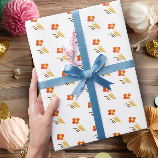 Simple Flower Drawing Pink Pattern Girl Birthday Wrapping Paper (Creator Uploaded)