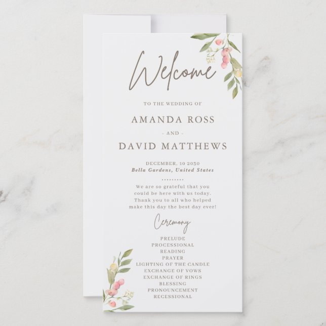Simple Flower Elegant Wedding Programs (Front)