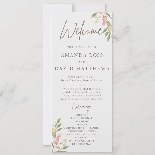 Simple Flower Elegant Wedding Programs (Front)