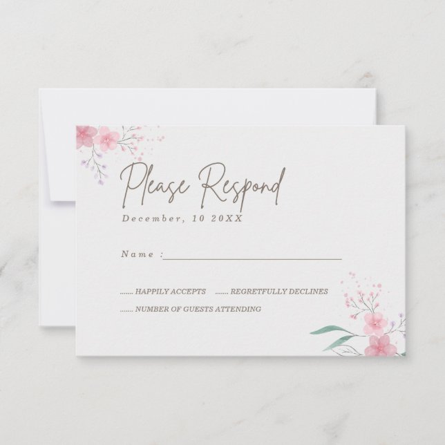Simple Flower Elegant Wedding RSVP Card (Front)