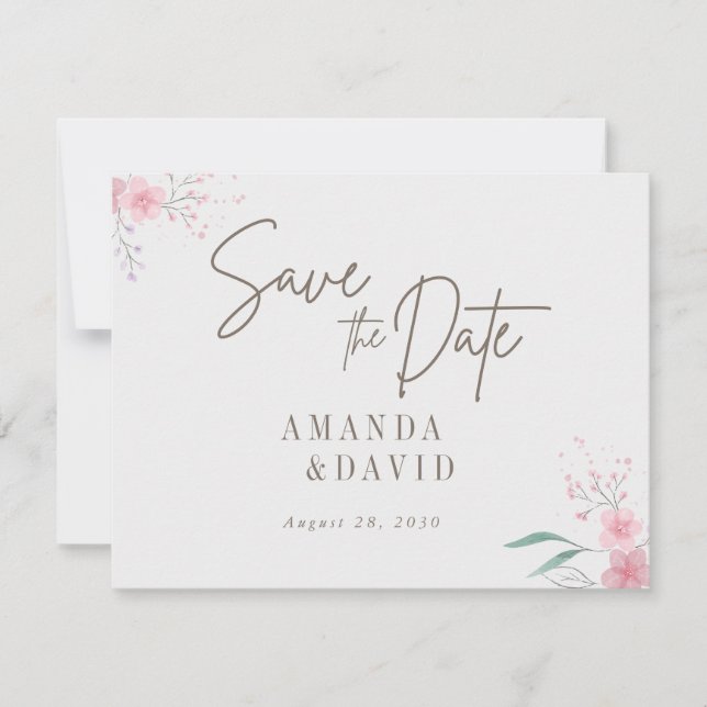 Simple Flower Elegant Wedding Save The Date (Front)