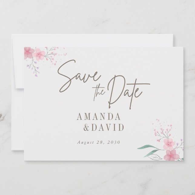 Simple Flower Elegant Wedding Save The Date Card (Front)