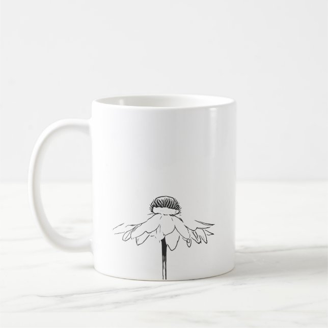 Simple Flower Line Drawing in Black and White Coffee Mug (Left)