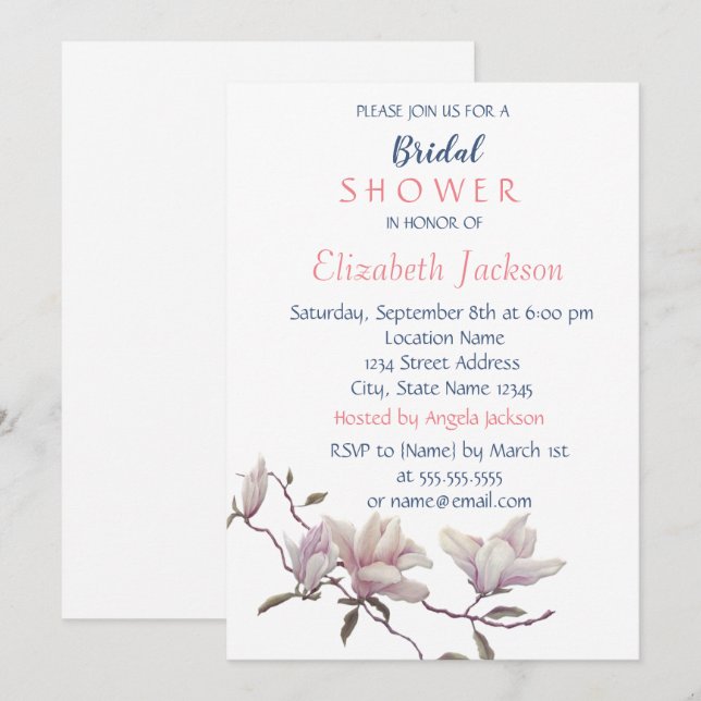 Simple  Flower,Magnolia  Bridal Shower Invitation (Front/Back)