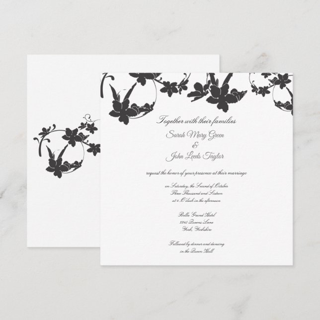 Simple Flower Silhouette Wedding Invitation|Square Invitation (Front/Back)
