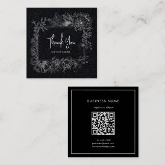 Simple Flower White Black Paper QR Code Thank You Square Business Card