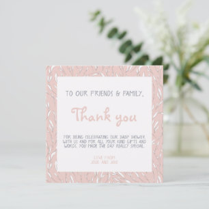 Simple flowers baby shower pink thank you card
