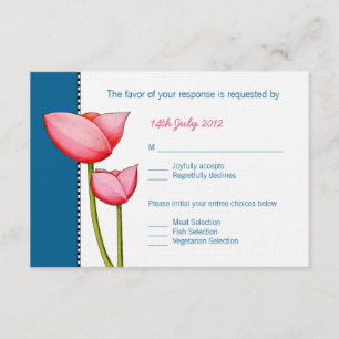 Simple Flowers blue 2 Wedding RSVP Card