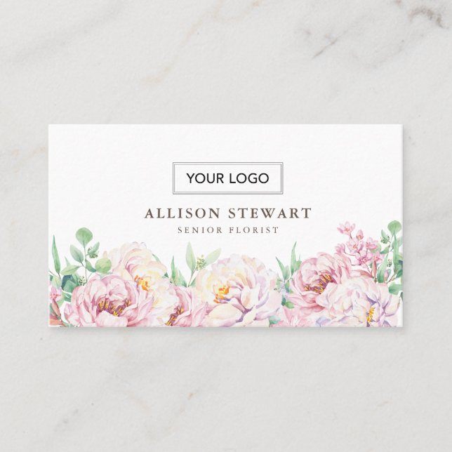 Simple Flowers Business Card with QR code (Front)
