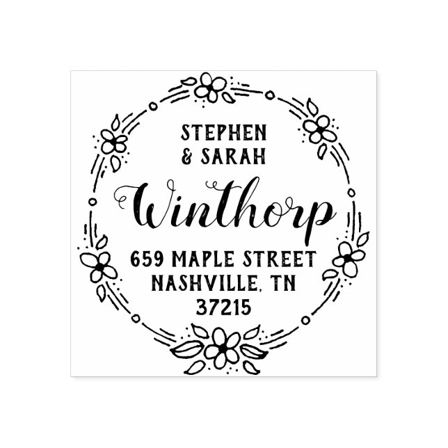 Simple Flowers Cute Address Rubber Stamp (Imprint)