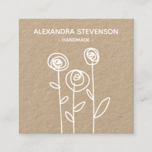Simple Flowers Drawing Handmade Square Business Card