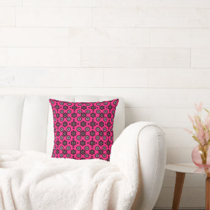 Simple Flowers Pearl Doughnuts Black White Fuchsia Cushion