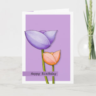 Simple Flowers purple orange 2 Birthday Card