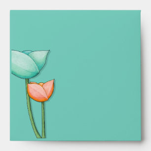 Simple Flowers teal orange inside Square Envelope