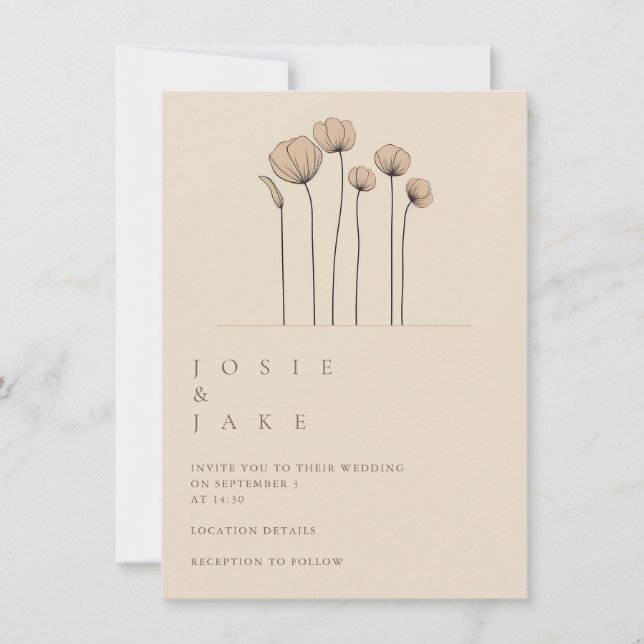 Simple Flowers Wedding Invitation in Muted Tones (Front)
