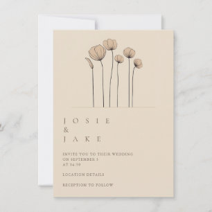 Simple Flowers Wedding Invitation in Muted Tones