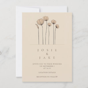 Simple Flowers Wedding Invitation in Muted Tones