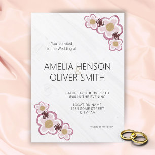 Simple Flowers Wood Texture Wedding  Invitation
