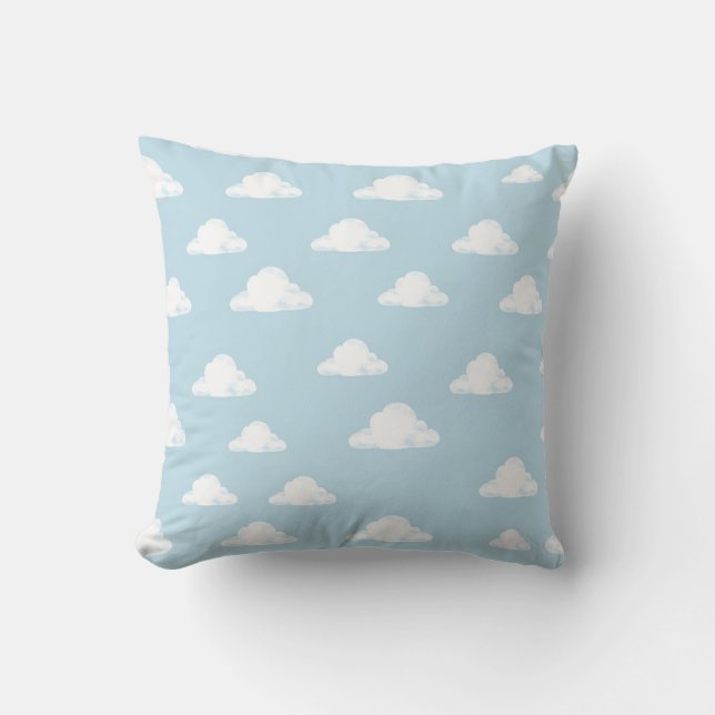 Simple Fluffy Clouds Sky Nursery Kids Pattern Cushion (Front)