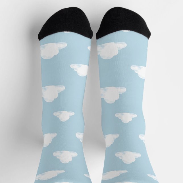Simple Fluffy Clouds Sky Nursery Kids Pattern Socks (Top)
