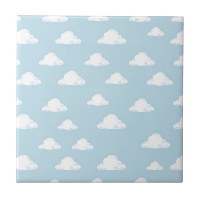 Simple Fluffy Clouds Sky Nursery Kids Pattern Tile (Front)