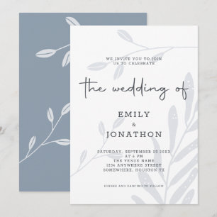Simple Foliage Dusty Blue Wedding Invitation