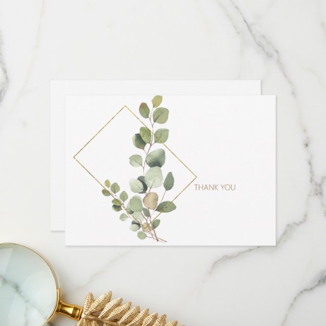Simple Foliage Gold Text Funeral Thank You (Front/Back In Situ)
