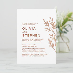 Simple foliage. Modern Virtual Wedding Ceremony Invitation
