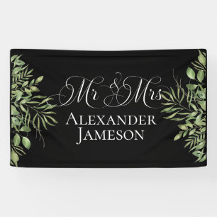 Simple Foliage Mr & Mrs Wedding Banner