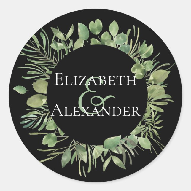 Simple Foliage/ Personalised Round Wedding Classic Round Sticker (Front)