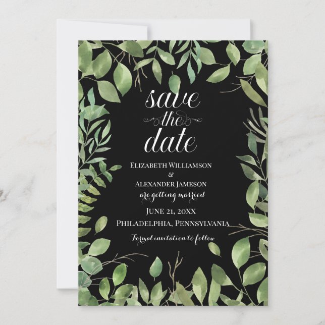 Simple Foliage, Save the Date Wedding (Front)