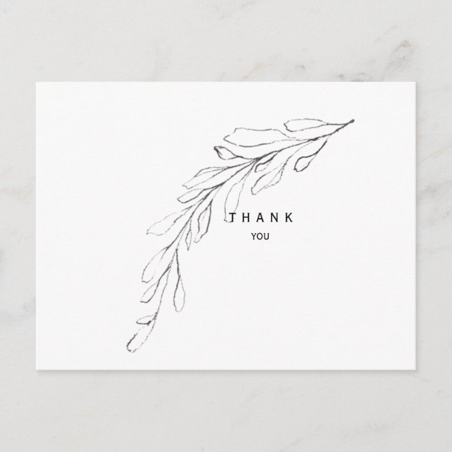 Simple Foliage Stem Funeral Thank You Name & Date  Postcard (Front)