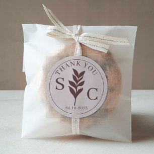 Simple Foliage TerracottaWedding Favour Monogram  Classic Round Sticker