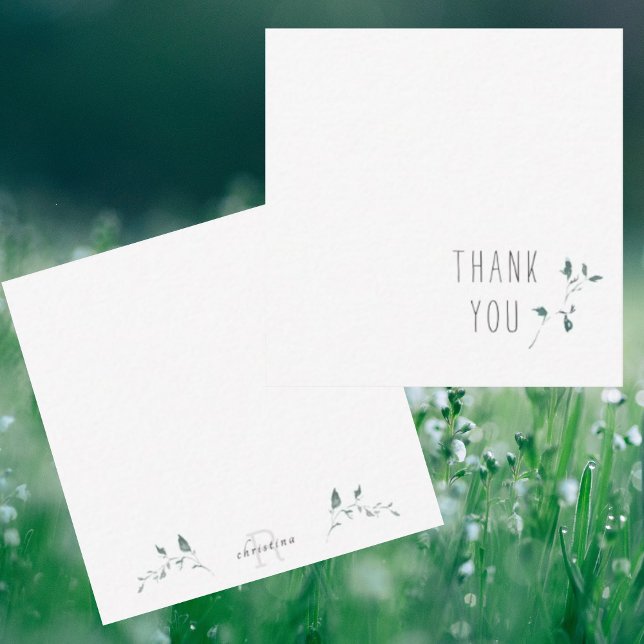 Simple Foliage Thank You Monogram Blank  Card (Creator Uploaded)