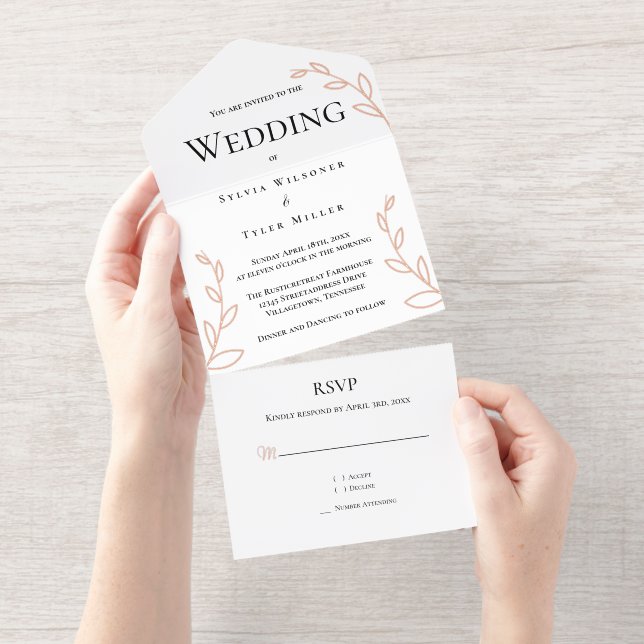 Simple Foliage Wedding All In One Invitation (Tearaway)