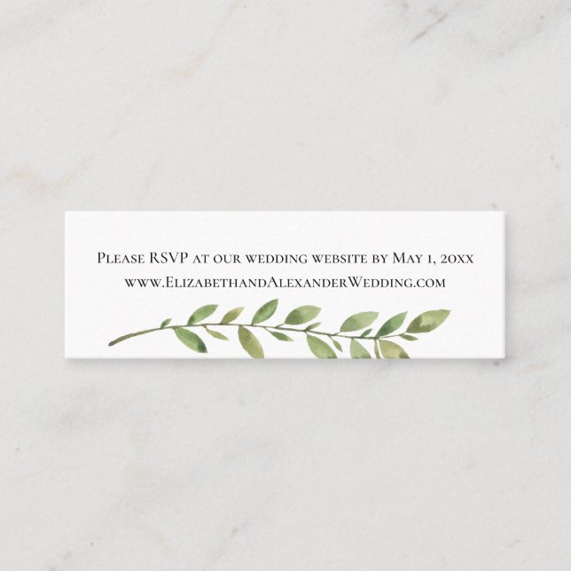 Simple Foliage, Wedding Website RSVP Mini Business Card (Front)