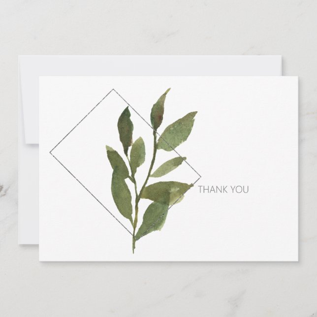 Simple Foliage White & Silver Funeral Thank You (Front)