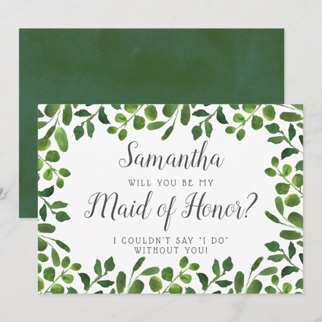 Simple Foliage | Will You Be My Maid Of Honour? Invitation (Front/Back)
