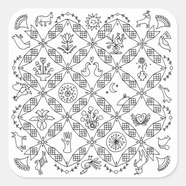 Simple Folk - Sarah Fielke Block of the Month 2018 Square Sticker (Front)