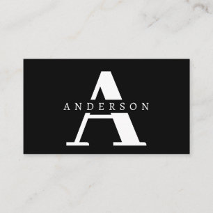 Simple Font   Monogram   Black Business Card
