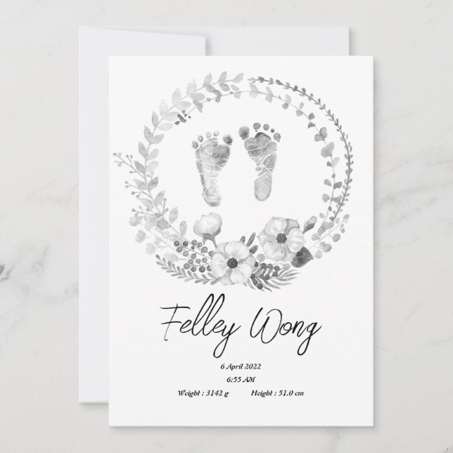 Simple foot baby Birth Announcements (Front)