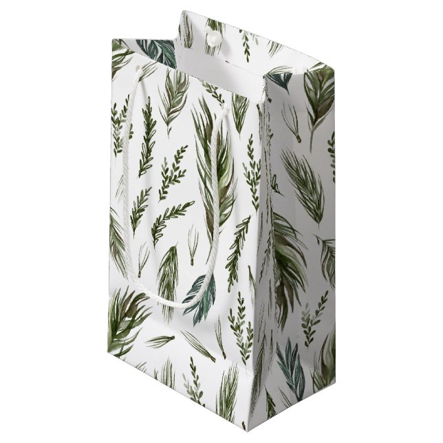 Simple Forest Botanicals Watercolor Christmas Small Gift Bag (Front Angled)
