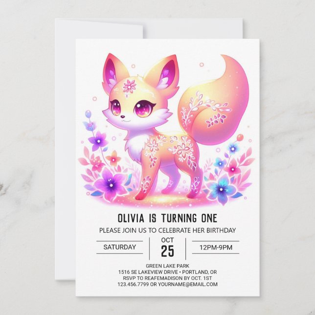Simple Forest Fox Pastel 1st Birthday Invitation (Front)