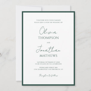 Simple Forest Green Border Script Wedding Invitation
