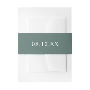 Simple Forest Green Date Wedding Invitation Belly Band