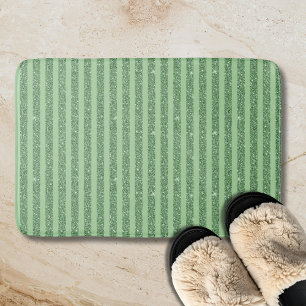 Simple Forest Green Glitter Style Vertical Stripes Bath Mat