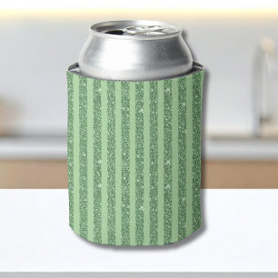 Simple Forest Green Glitter Style Vertical Stripes Can Cooler